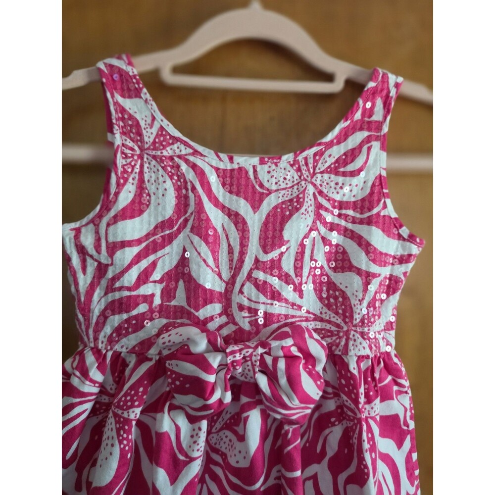 Lilly Pulitzer Girls Size 6 Shift Dress Pink With Adorable Front Bow Sequins - Picture 2 of 8